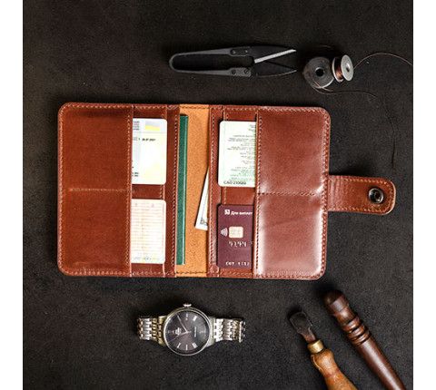 Leather document organizer with metal plate (brown)