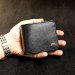 Light leather wallet with metal plate (black)