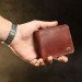 Light leather wallet with metal plate (brown)