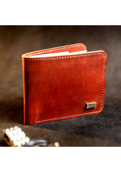 Light leather wallet with metal plate (brown)