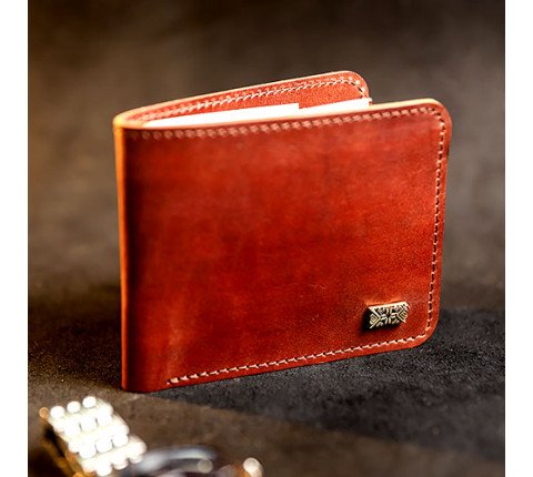 Light leather wallet with metal plate (brown)
