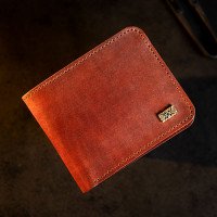 Легкий шкіряний гаманець з металевою плиточкою (коричневий)