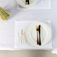 Linen napkin "Wheat Field" with embroidered ears of grain — white, 0.30×0.40 m