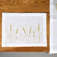 Linen napkin "Wheat Field" with embroidered ears of grain — white, 0.30×0.40 m