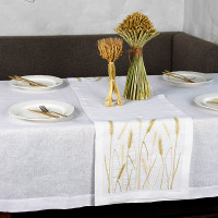 Tablecloth "Wheat Field" with embroidered ears of wheat — white, 2.40×1.50 m