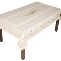 Скатертина з рослинною вишивкою бежева — квадратна, 1,40×1,40 м