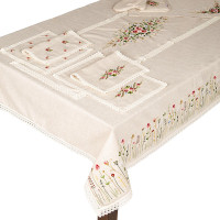 Tablecloth with floral embroidery beige — square, 1.40×1.40 m