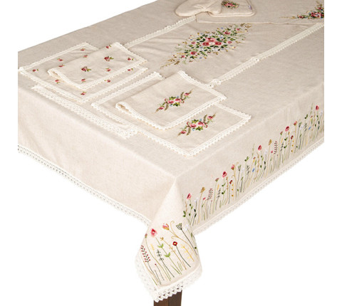 Tablecloth with floral embroidery beige — square, 1.40×1.40 m