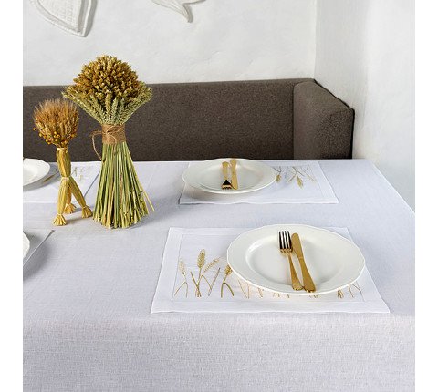 Linen napkin "Wheat Field" with embroidered ears of wheat — white, 0.30×0.40 m
