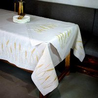 Скатертина «Пшеничне поле» світло-бежева з вишивкою колосків — 2,05×1,50 м