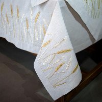 Tablecloth "Wheat Field" light beige with ear of wheat embroidery — 1.75×1.50 m