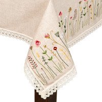 Tablecloth with floral embroidery beige — square, 1.40×1.40 m