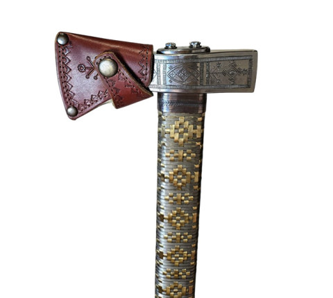 Hutsul axe "Hazda" handmade with an ash handle and brass weaving