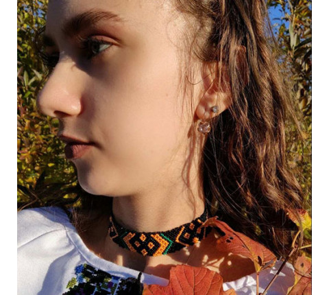 Beaded necklace by Lesya Ukrainka (black with brown)