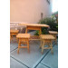"Kitchen" set with dark stools.