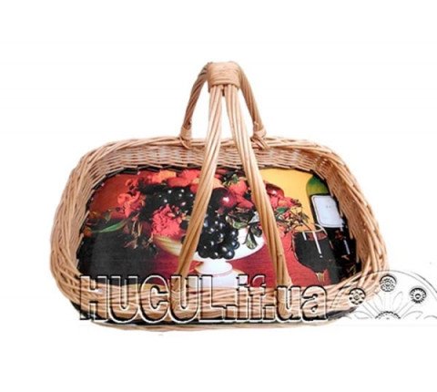 Large tray with a cross handle made of wicker