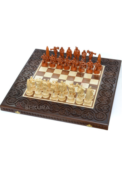 Wooden chess 3 in 1 "Ukrainian Armed Forces". 55x55 cm. Dark