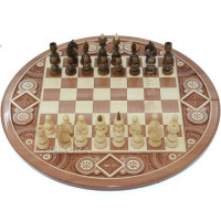 Дерев'яні, круглі Шахи + Шашки, 50 x 50 см. Інкрустація бісером