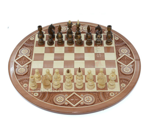 Дерев'яні, круглі Шахи + Шашки, 50 x 50 см. Інкрустація бісером