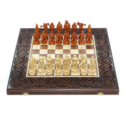 Wooden chess 3 in 1 "Ukrainian Armed Forces". 55x55 cm. Dark