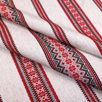 Ethno-fabric for tablecloths with red ornament Svitiaz-4 TDK-10-N 4/1, linear meter.