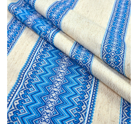 Ethno-fabric with blue ornament for decor Rendezvous-8 TDK-110-KL 1/6, per meter.