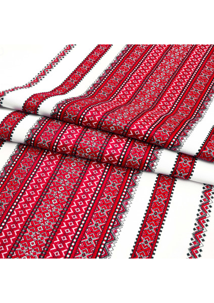 Towel fabric with red ornament Evening TDK-117 7/1, per meter.