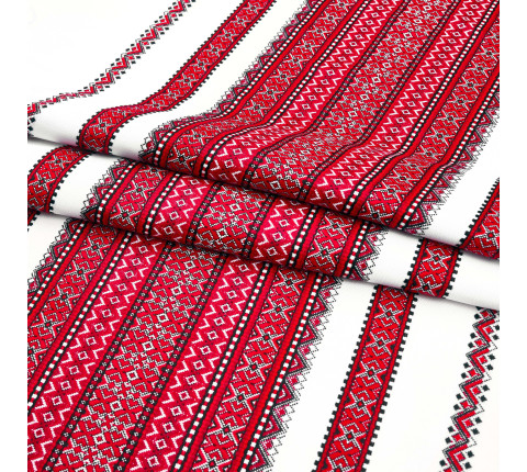 Towel fabric with red ornament Evening TDK-117 7/1, per meter.
