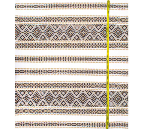 Ethno-jacquard fabric for tablecloths Red Ruta-2 TDK-J-212 1/4 beige ornament, running meter.