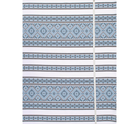 Ethno-jacquard fabric for tablecloths Red Ruta-2 TDK-J-212 1/2 blue ornament, linear meter.