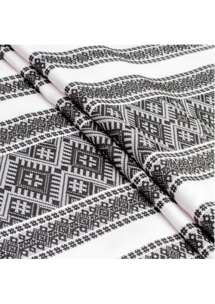 Тканина етно-жакард для скатертин Червона рута-2 ТДК-Ж-212 1/8 чорний орнамент, пог.м.