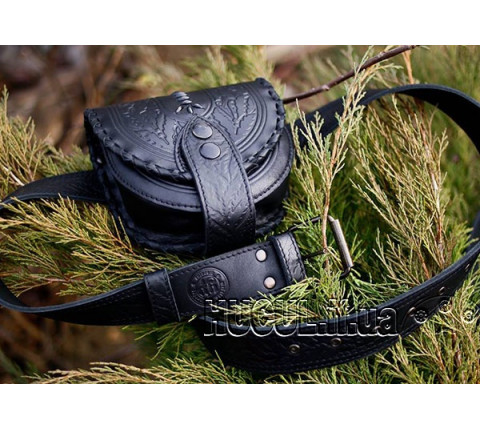 Leather set with personalized overlay.