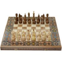 Carved chess 3 in 1, 50x50 cm. Mosaic