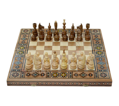 Carved chess 3 in 1, 50x50 cm. Mosaic