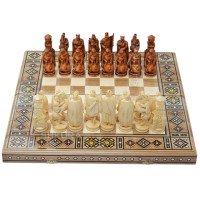 Carved chess 3 in 1 "Knights" 50x50 cm. Mosaic