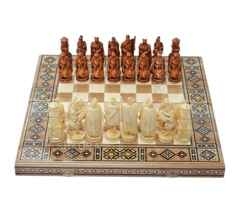 Carved chess 3 in 1 "Knights" 50x50 cm. Mosaic