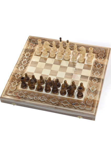 Wooden Chess + Backgammon, 50x50 cm - 2. Bead inlay