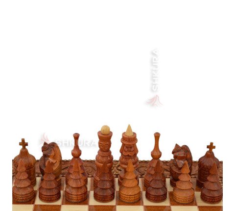 Wooden Chess + Backgammon "Hutsulshchyna", 50x50 cm. Inlaid with copper