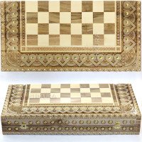 Souvenir chess + backgammon + checkers 50 x 50 cm. Beads + Copper