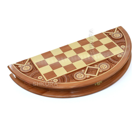 Дерев'яні, круглі Шахи + Шашки, 50 x 50 см. Інкрустація бісером