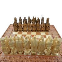 Carved Chess + Backgammon "Knights". 50x50 cm. Handmade