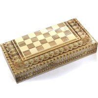 Souvenir chess + backgammon + checkers 50 x 50 cm. Beads + Copper