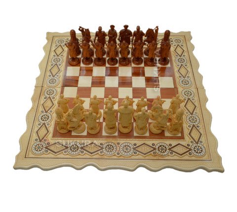 Дерев'яні Шахи + Нарди, "Козаки"56х56 см. Інкрустація бісером