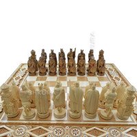 Carved Chess + Backgammon "Knights". 60x60 cm. Beads. Handmade