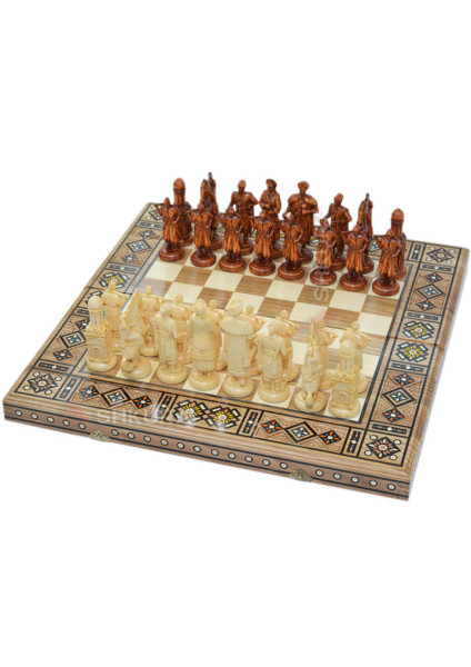 Carved chess 3 in 1 "Cossacks" 50x50 cm. Mosaic