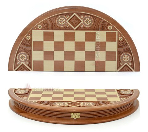 Дерев'яні, круглі Шахи + Шашки, 50 x 50 см. Інкрустація бісером