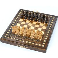 Chess + Backgammon + Checkers, 34x38 cm, beads