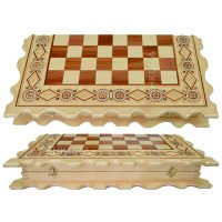 Wooden Chess + Backgammon, "Pirates" 56x56 cm. Bead inlay