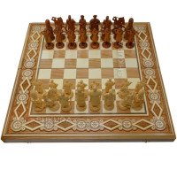 Wooden Chess + Backgammon "Cossacks", 60x60 cm. Bead inlay