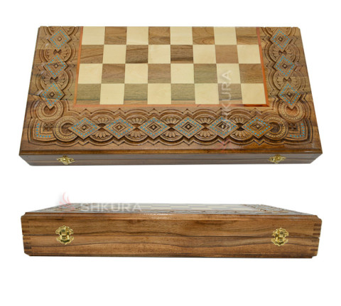 Souvenir chess + backgammon + checkers "Pirates" 50 x 50 cm. Beads + Copper